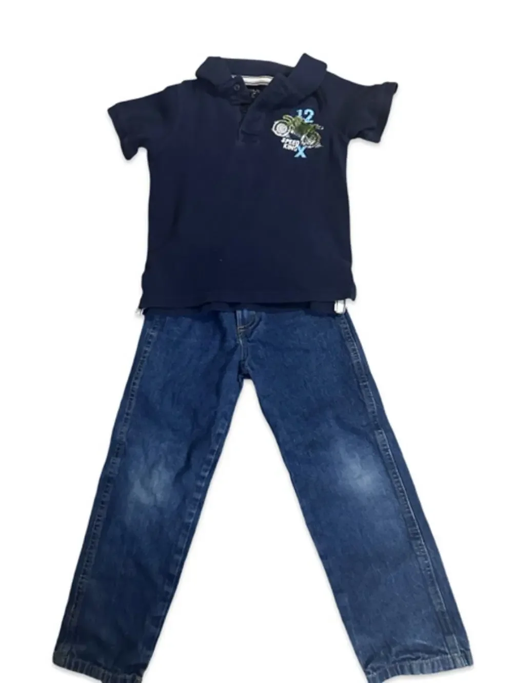 Sonoma Boys Outfit Size 5/6 Navy Polo Shirt & Blue Jeans Size 6 Casual Set